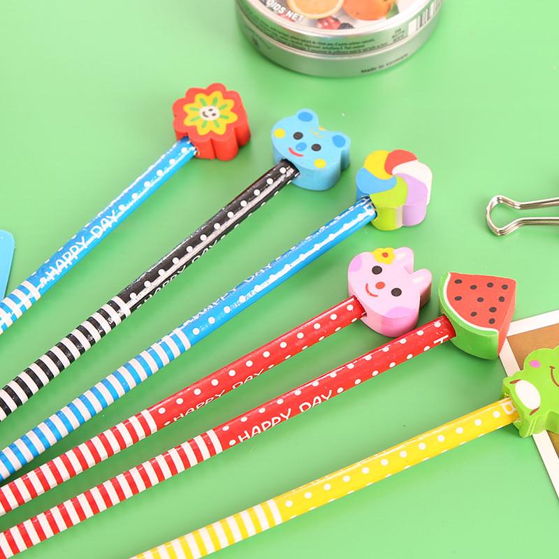 3/6/12PCS Cute Cartoon Animals Pencils with Eraser Creative Children Gift Stationery School Office Supplies