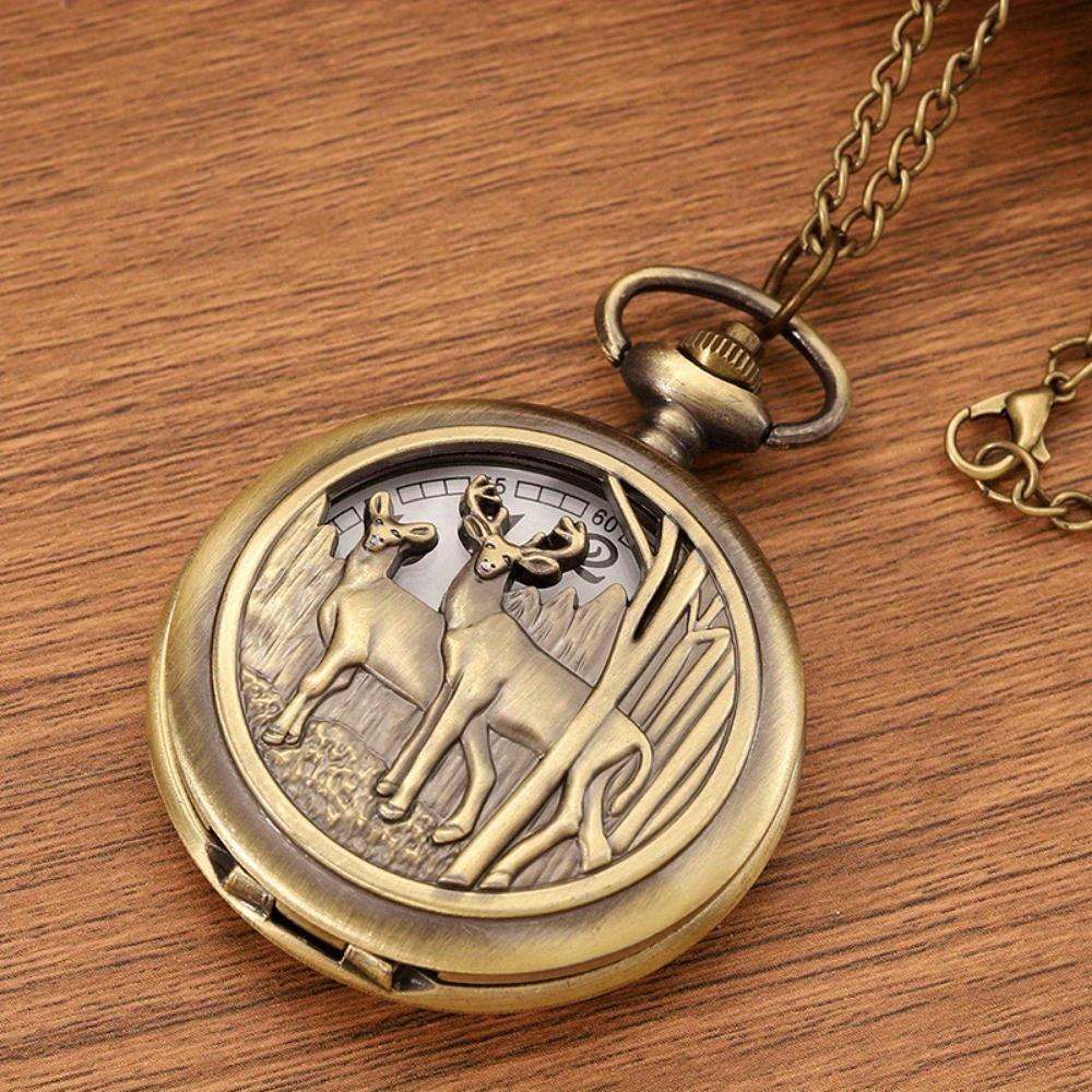 2pcs/set, Pocket Watch Set,1pc Quartz Movement Pocket Watch & 1pc Fashion Golden Anchor Necklace, Durable Accessories, Father's Day,Best Gift for Men.