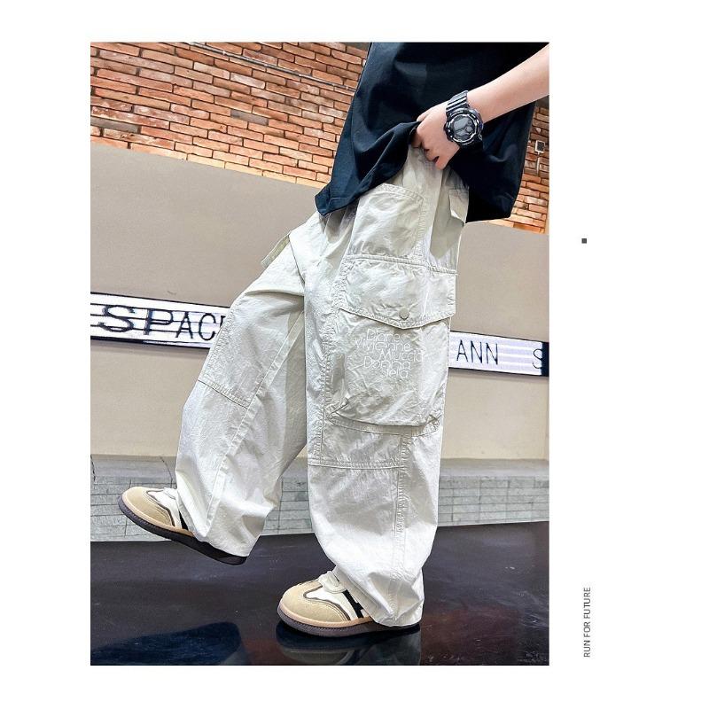 Boys Casual Loose Straight Wide Leg Thin Cargo Long Pants For Kids