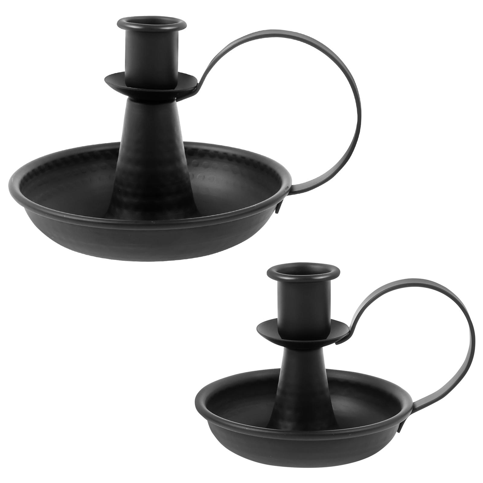 

2 шт. Подсвечник Железный подсвечник для конических свечей с изогнутой ручкой Черный Ретро подсвечник для украшения на Хэллоуин Рождество