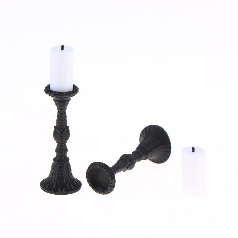 2Pcs Miniature Retro Candle Holder Set With 2 Candles Dollhouse Simulation Candlestick Model Dolls House Mini Scene Decoration