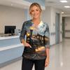 Women's Halloween Costume Top V-Neck Pockets Side Slit Three-Quarter Sleeves