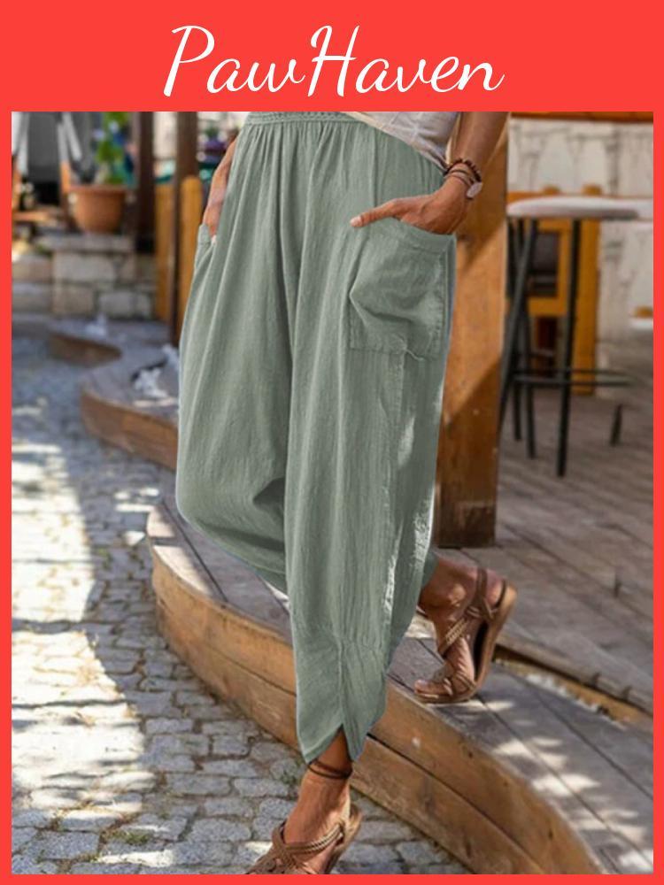 Casual New Spring Summer And Wide Leg Cotton And Linen Loose Beach Pants For Women