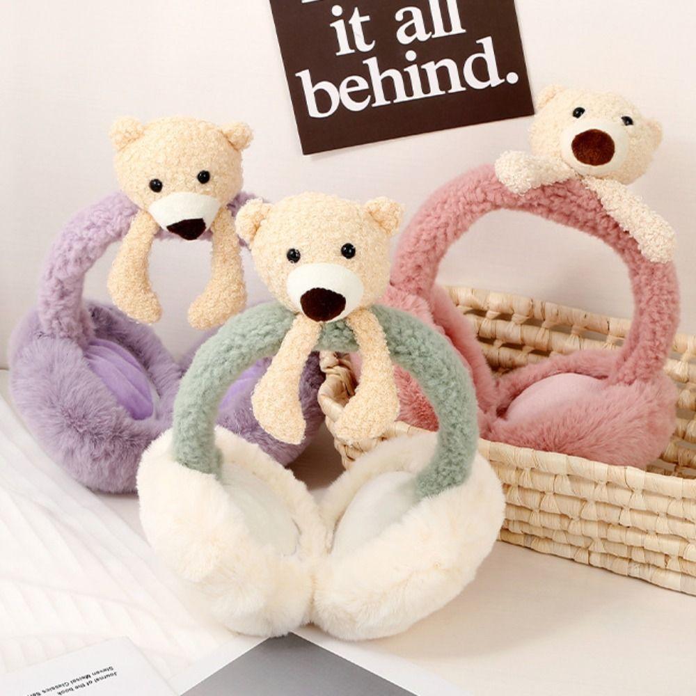 Soft For Children Stuffed Funny Unisex Female Ear Flap Bear Shape Earwarmer Cute Cartoon Earmuff