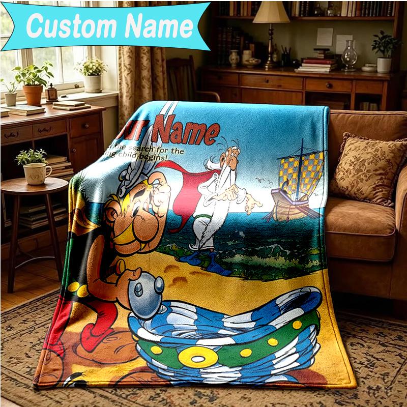 1PC Custom Name Blanket Asterix Friends Flannel blankets Patterns Throw Blanket All-Season Soft Gift for Couch, Bed, Camping, Birthday gifts