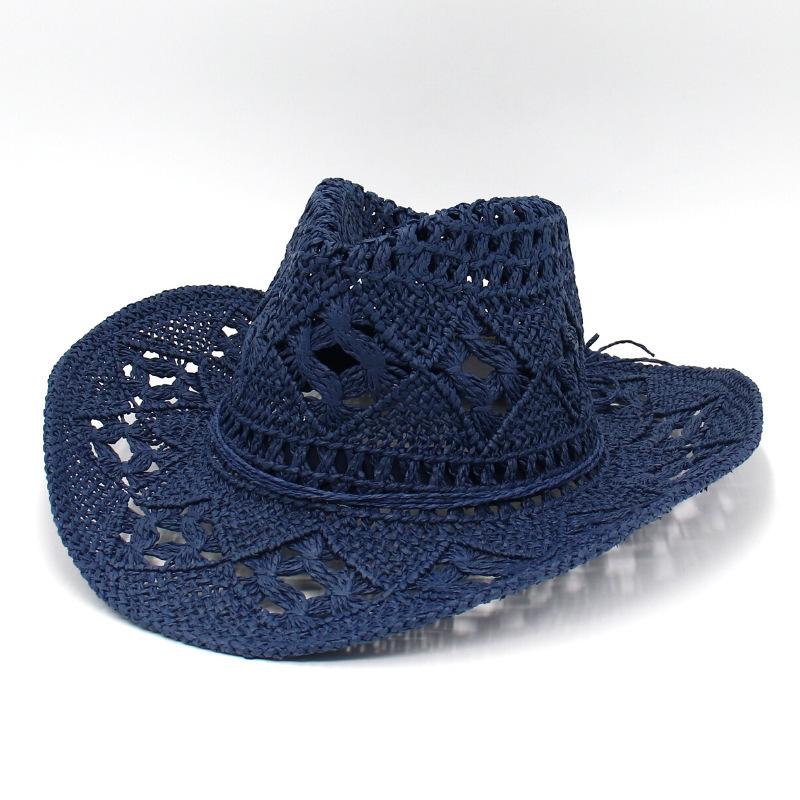 Hot-selling Hollowed-out Panama Straw Hat Women's Retro Straw Woven Western Cowboy Hat Men's Summer Sunscreen Beach Hat