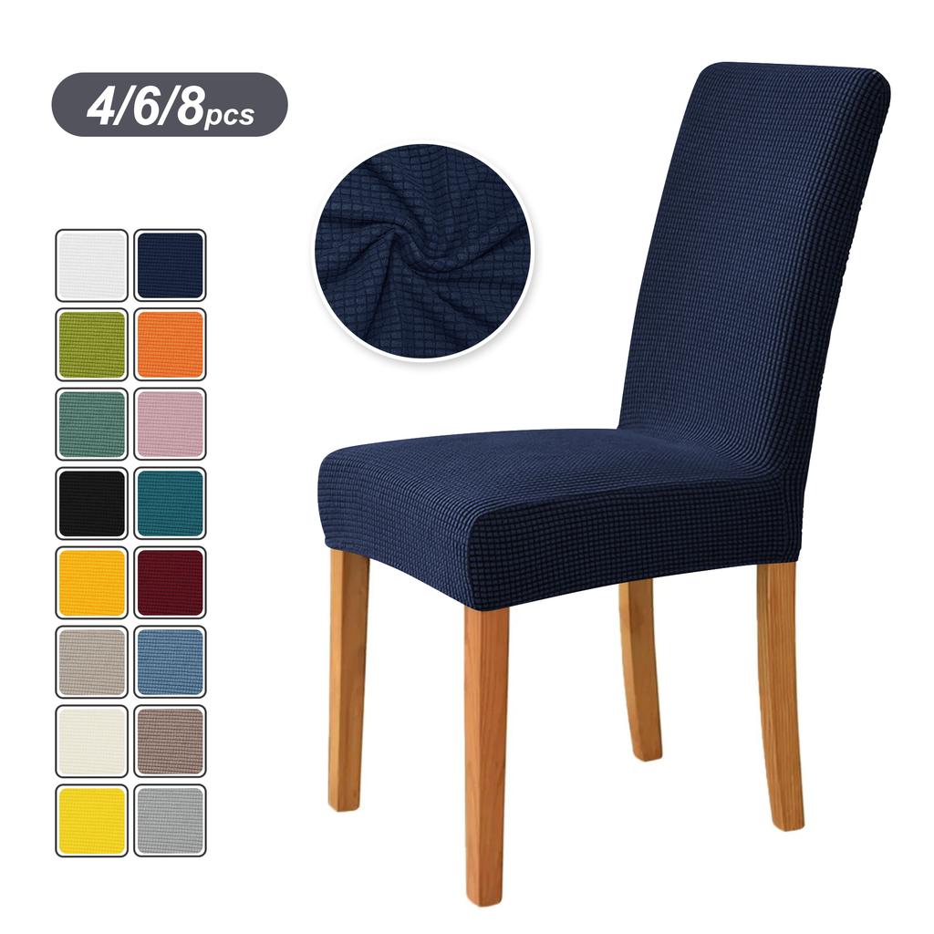 4PCS Stretch Dining Chair Covers Feature Textured Checked Jacquard Fabric High Back Chair Slipcover Thick Chair Protectors