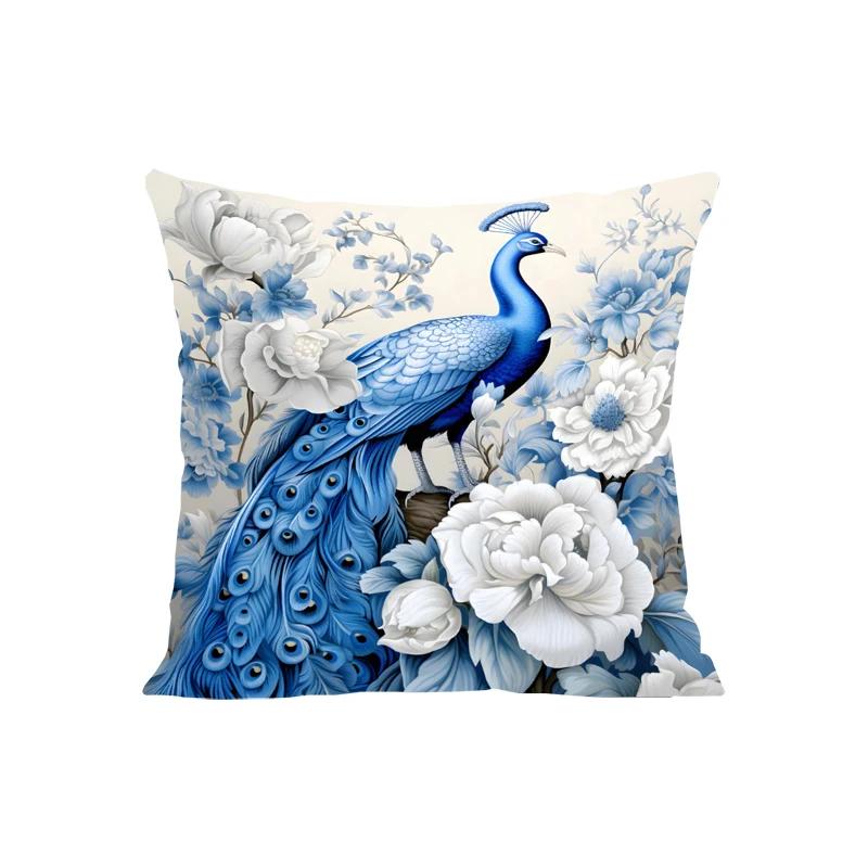 Nordický styl Olejomalba Paví povlak na polštář 45x45cm Bavlna Len Povlak na polštář na pohovku, Dekorace do domácnosti Povlak na polštář 40x40cm