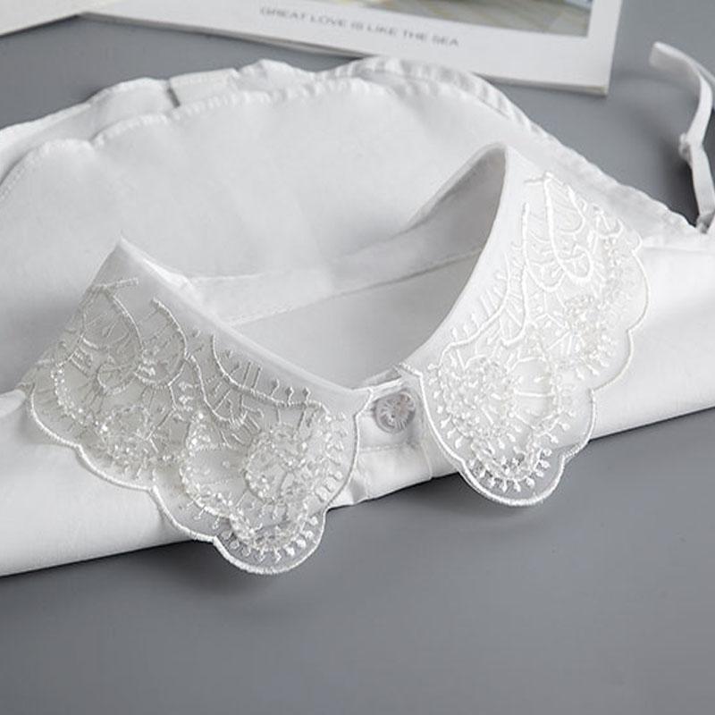 Perfect Match Embroidery Fake Collar Women Lace Detachable Lapel Collar Shirt Top Tie White Ruffles False Collar Woman Removable False Blouse