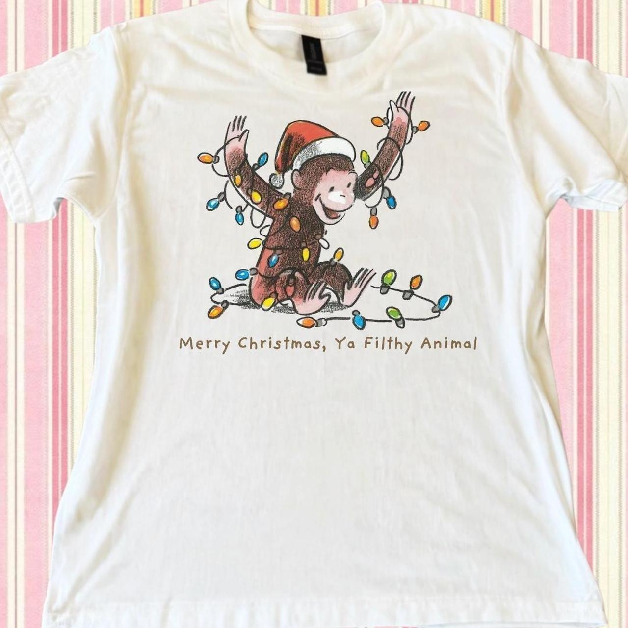 Christmas Curious George Graphic Funny Cartoon Unisex Tee S-5XL XL