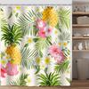 Tropical Shower Curtain Green Palm Leaves Hibiscus Red Flowers Pineapple Shower Curtains for Bathroom Watercolor Art Botanical