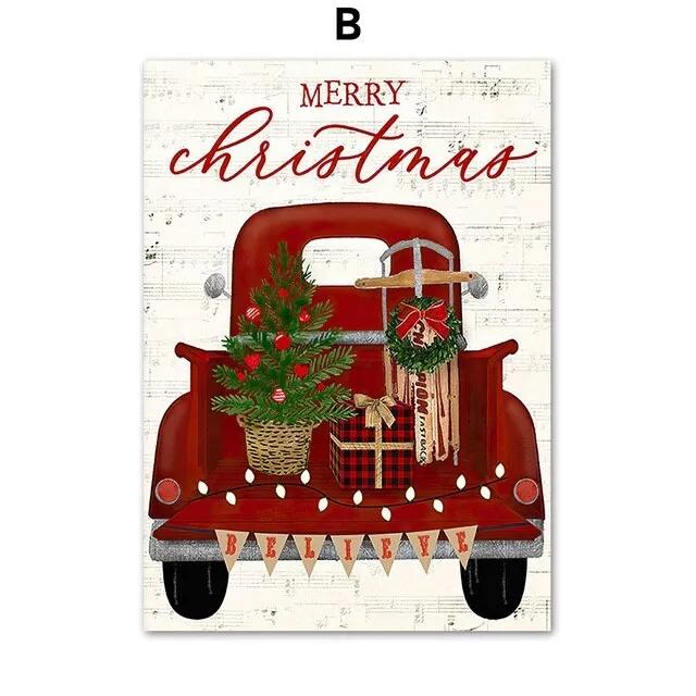 Wesołych Świąt Skarpetka Ciężarówka Samochód Grafika Ścienna Obraz na Płótnie, Nordyckie Plakaty i Druki, Wystrój Domu Salonu, 69F 0316