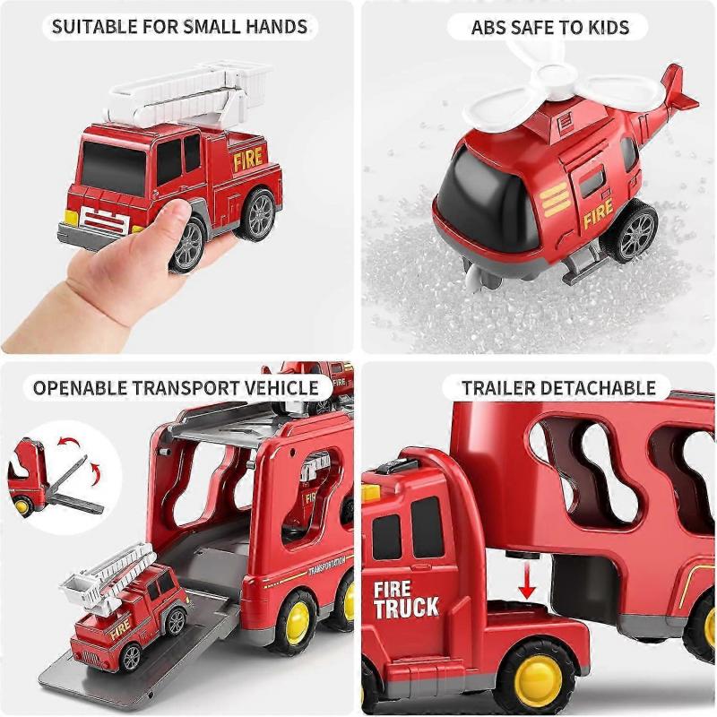 Police Truck Toys for Toddler 3 4 5 6 Years Old Boys   5 In 1 Friction Power Emergency Vehicle, Carrier Truck Toys for Kids 3 5, Red