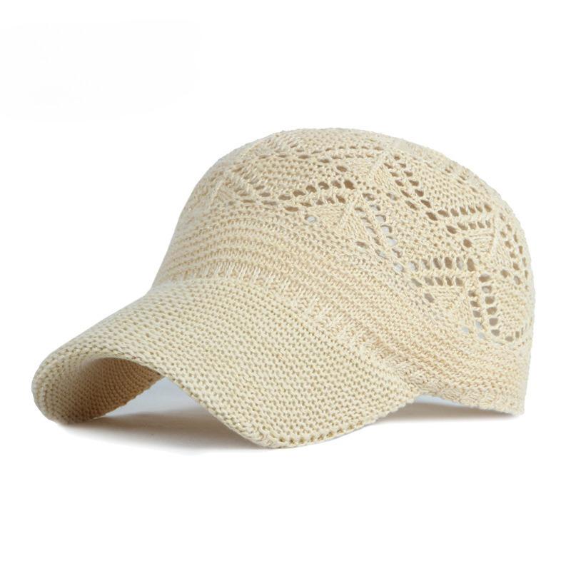 Women's Knit Baseball Cap Breathable Mesh Summer Sun Hat Hollow Out Crochet Cap Outdoor Beach Headwear