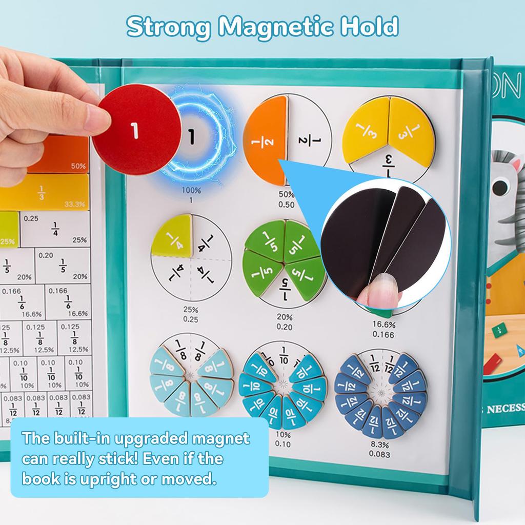 1Set Magnetic Fraction Demonstration Book, Magnetic Fraction Tiles, Fractions Manipulatives, Score Disk Demonstrator Math Puzzle