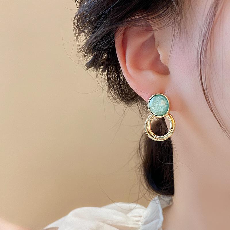 3 Colors Retro Brushed Round Stud Earrings for Women Temperament Rhinestones Ear Studs Trendy Charms Jewelry K1