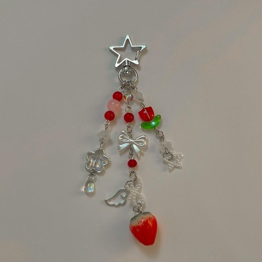 Strawberry Design Beaded Phone Chain Cute Flower Key Pendant Accessories Bag Charm Fairytale Theme