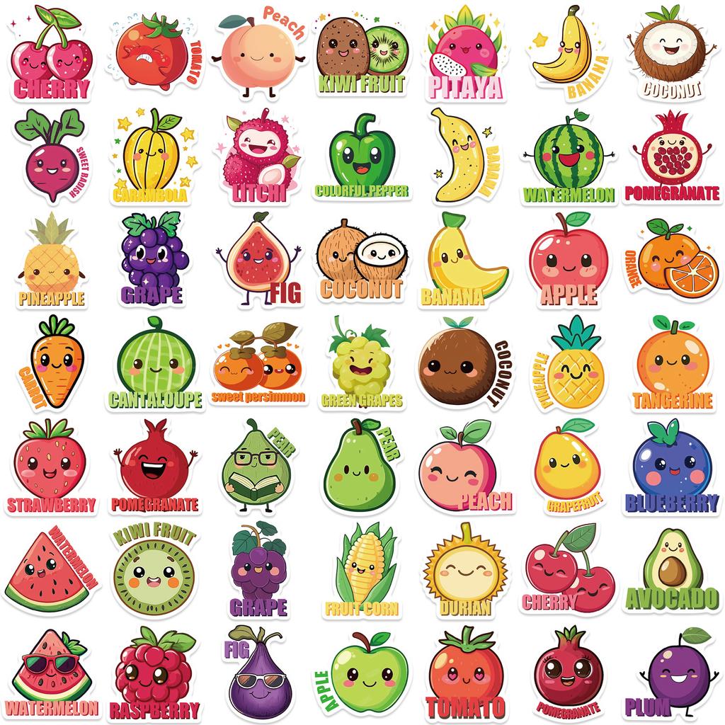 50 Cartoon Cute Fruit Doodle Stickers Decorate Guitar Notebook Suitcase DIY Waterproof