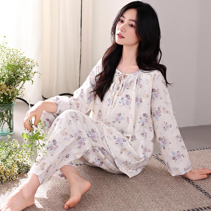 Pajamas Women'S Pure Cotton Long-Sleeved Women'S Cotton Thin Autumn And Winter Medium And Large Size Loungewear