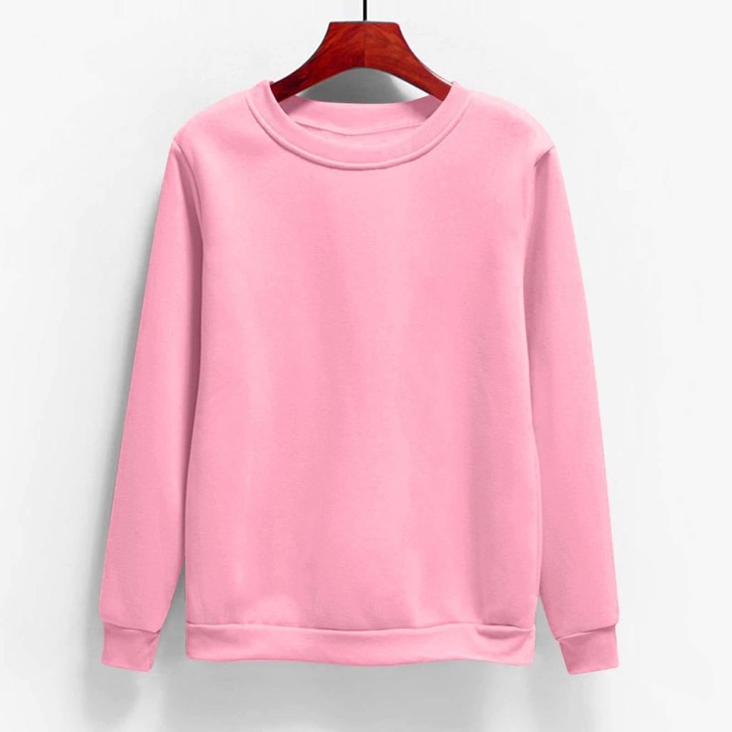 Women's Fashion Casual Round Neck Long Sleeve Fleece-Lined Solid Color Sweatshirt