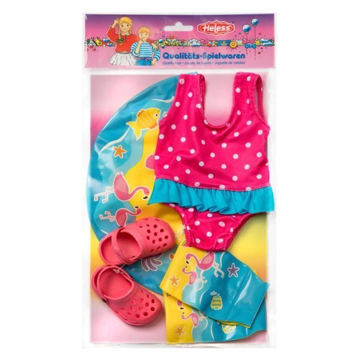 Set de Bain pour Poupée - Heless - 88Heless - Maillot Rose - Flotteurs Jaunes - 35-45 cm