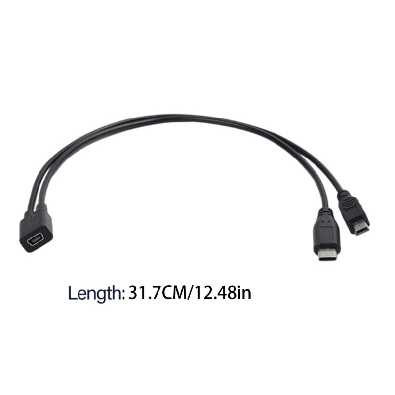 Double Charging Mini USB 5P Female To Type C Male Plus Mini USB 5P Male Cable For Simultaneous Phones Tablets And More