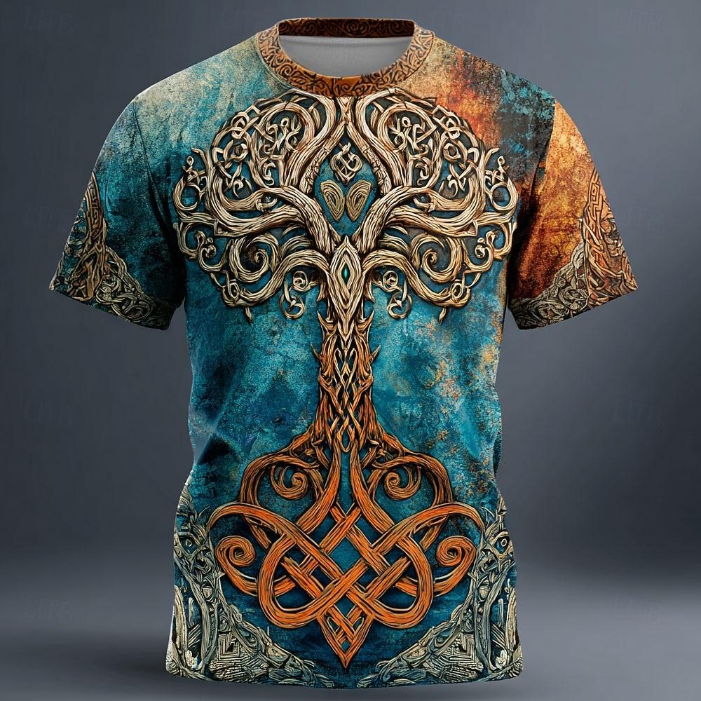

Men s 3D Celtics Tree Of Life T Shirt Short Sleeve T shirt 3D Print Crew Neck Shirt Viking Designer Party Street Blue Yellow Red XL