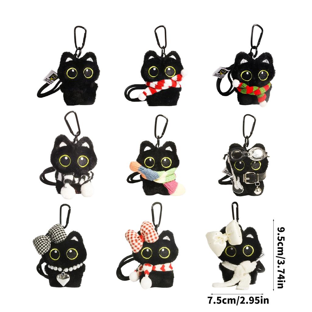 Stylish Adorable Black Cats Bag Charm Plush Doll Portable Accessory for Handbag Decoration and Special Occasions