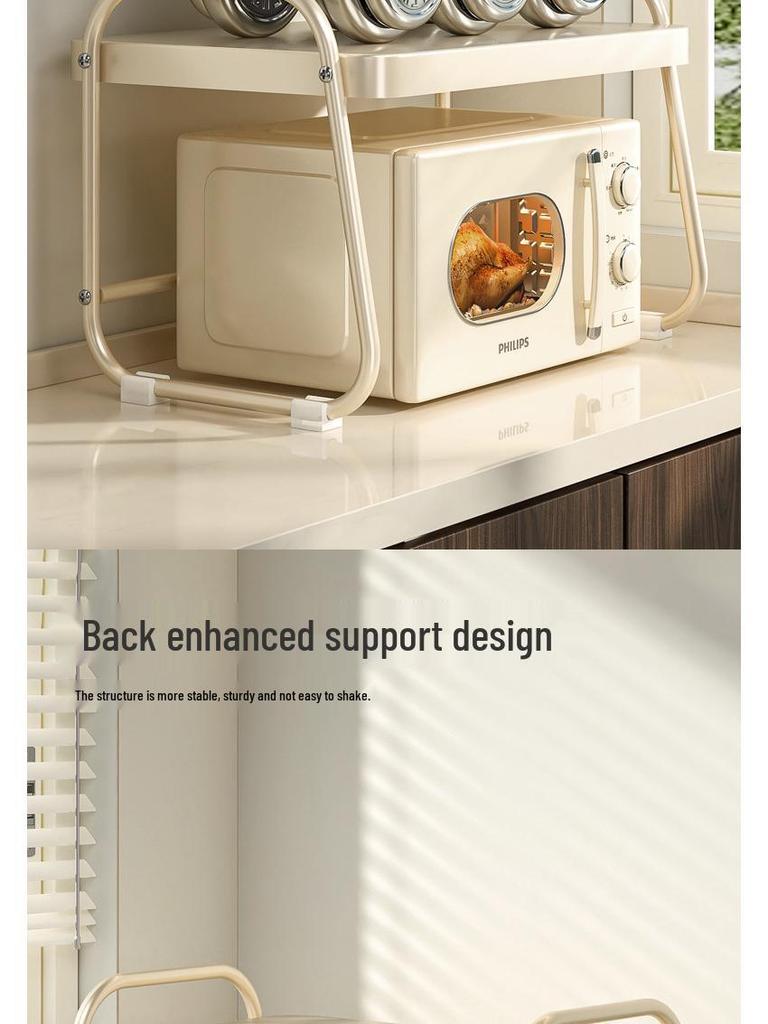 Cremefarbenes Doppelschicht-Küchenregal im Stil für Mikrowelle und Reiskocher