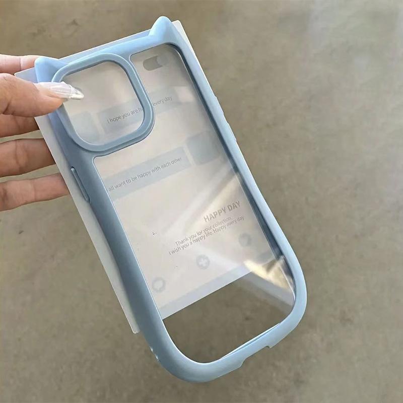 

Прозорий чохол з корейськими 3d котячими вушками для Iphone 15 14 13 12 Pro Max Kawaii Cover Cute Funny Candy Color Shockproof Back Phone Case IPHONE14PROMAX синій