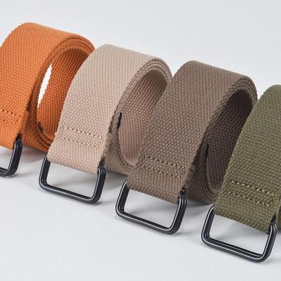 Unisex No-Hole Canvas Belt with Double Ring Buckle - Perfect for Students, Military Training, and Fashion.