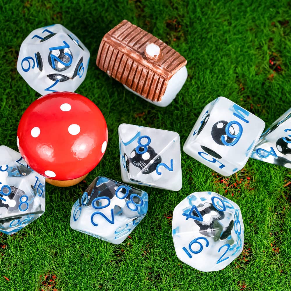 Cusdie Cute Mushroom Dice Set D&D 7Pcs D4 D6 D8 D10 D% D12 D20 DND Polyhedral Dice for Role Playing Game Table Games TRPG