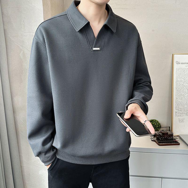 Men's Trendy V-Neck Fleece-Lined Polo Sweatshirt - Autumn/Winter 2025 Collection
