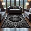 Black Gothic Spider Web Area Rug - Washable Dark Academia Style Carpet for Living Room, Bedroom, or Goth Home Decor