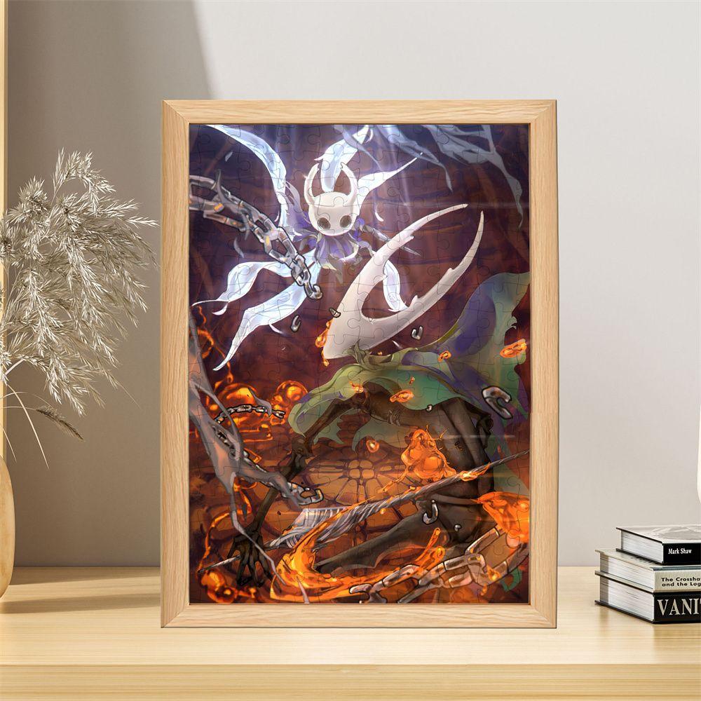 Hollow Knight Puzzle mit Rahmen – 50-teiliges Cartoon-Spielpuzzle, Zubehör, Geschenk für Freunde und Fans, 10 x 15 cm