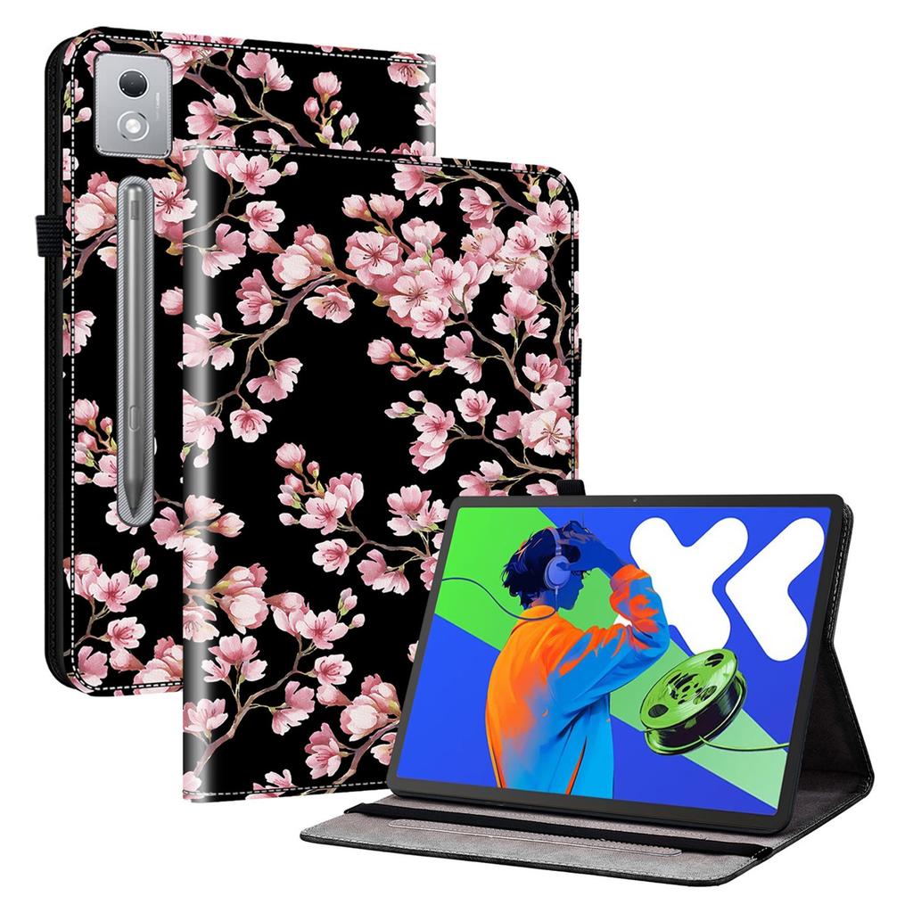 Pro Lenovo Tab P12 Pro 12.7 2025/Xiaoxin Pad Pro 12.7 (2025) Kožené pouzdro s potiskem, stojánek, obal na tablet se sloty na karty