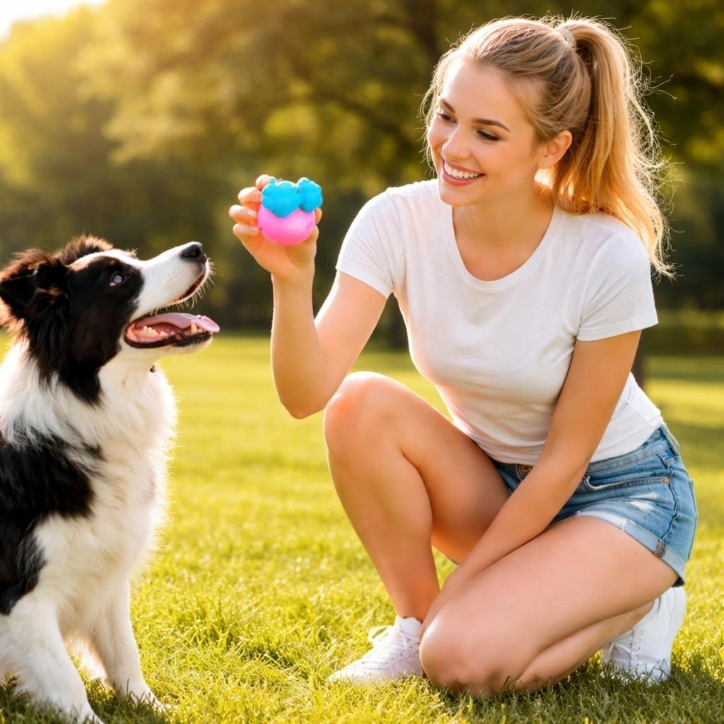 Durable Rubber Squeaky Dog Toy for Chewing and Teething Interactive Sound Ball for Pet Dental Care and Playtime Activities