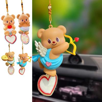 Bear Bag Charm Cute Bear Red Heart Doll Car Center Console Pendant Hangable Ornament Collectible Toys For SUV Sedan Car