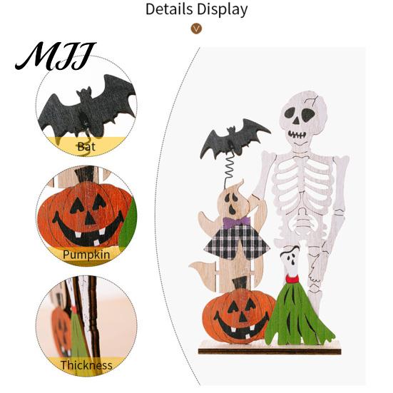 Halloween Spring Bat Sign Wooden Table Sign, Spooky Skeleton Pumpkin Ghost Centerpiece Solid Wood Ornament for Home, Shelf, Desk, Mantel, Tabletop,