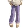 Women Cotton Pants Elastic High Waist Solid Color Wide Leg Causal Trousers with Pockets Thickened Plush Lining Winter Pants