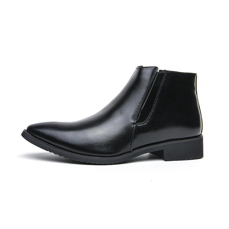 Foreign trade large size men's pointed high-top leather shoes Chelsea boots Zhongbang Martin boots Brock fashion casual leather boots