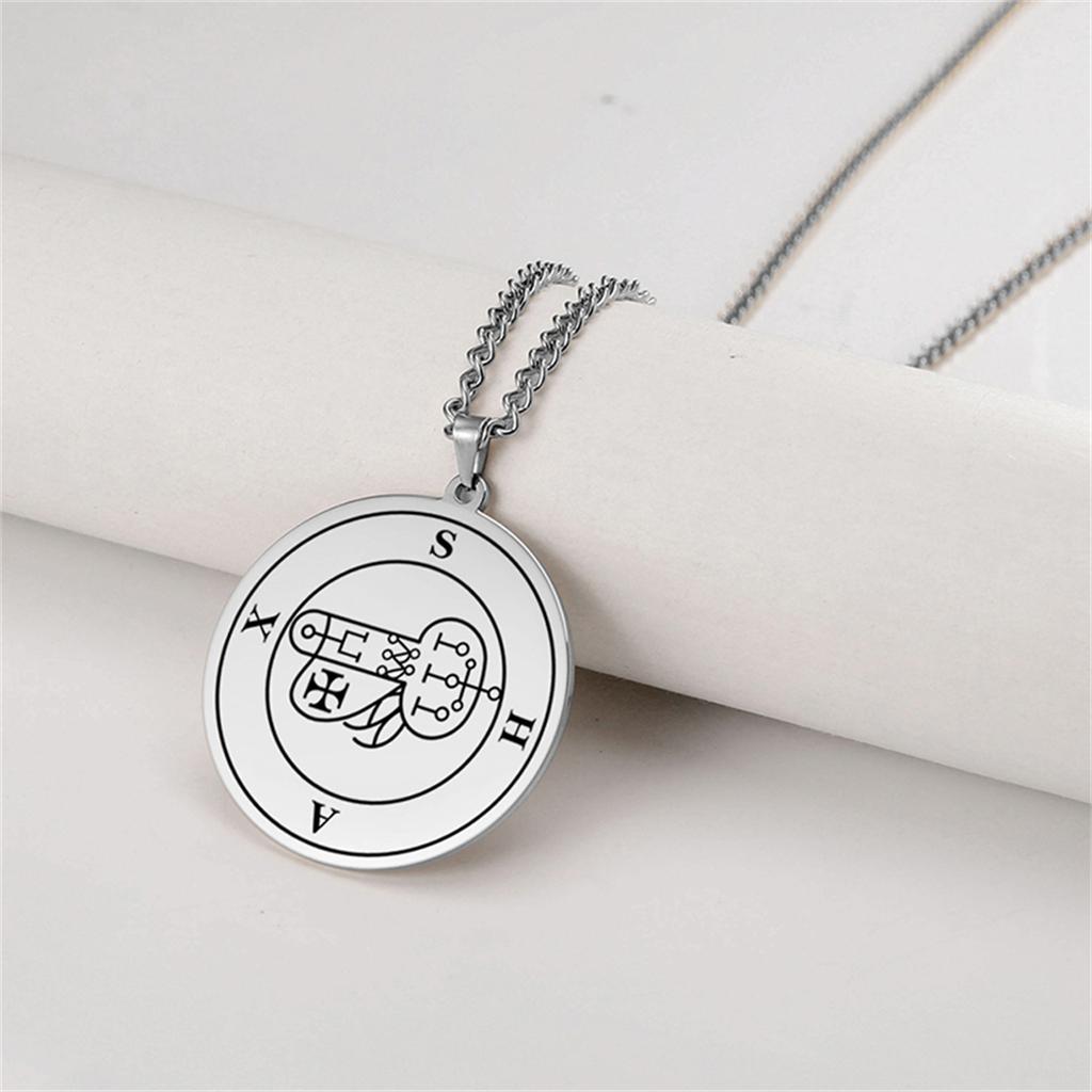 EUEAVAN Vintage Solomon Seal Pendant Necklaces Stainless Steel Silver Color King Asmoday Demon Sigil Amulet Jewelry Gifts