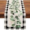 Seliem Spring Eucalyptus Leaves Greenery Table Runner, Black White Buffalo Plaid Check Kitchen Dining Table Decor, Green Plants Botanical Summer