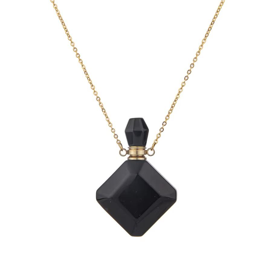 Natural crystal rhombus perfume bottle pendant necklace aromatherapy healing gemstone stainless steel necklace for women