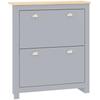 2 Drawer Shoe Cabinet Modern Narrow Shoe Cupboard Hallway Wooden Storage Organiser with Flip Doors Adjustable Shelf for 6-12 Pairs, Grey