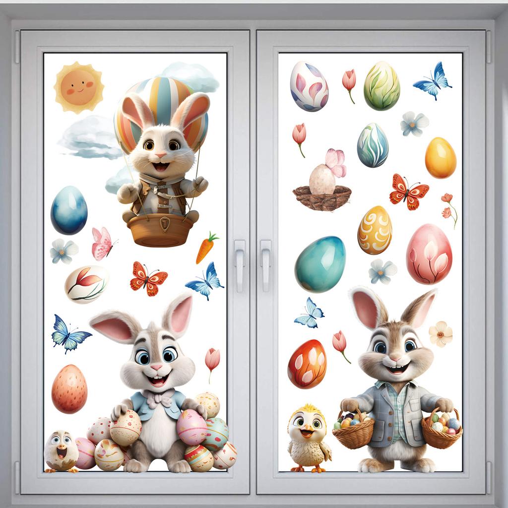 Easter Static Window Stickers Cute Rabbit Egg Wall Decor for Bedroom Glass Cling Holiday Decoration