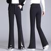 Women's Autumn/Winter Plus Size Black Velvet High Waist Slimming Micro Flare Pants