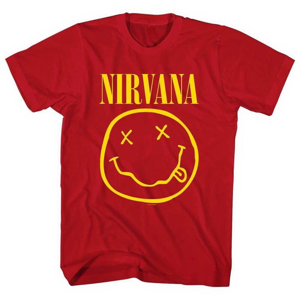 Nirvana Желтая улыбка Красная футболка унисекс S чёрный