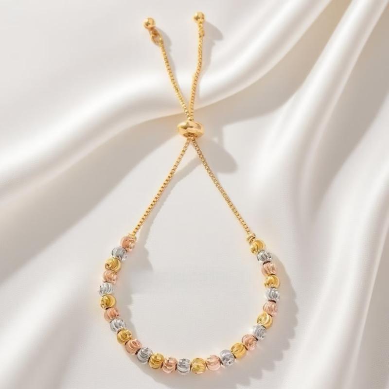 Adjustable Gold Plated Tone Beaded Bracelet Tarnish Resistant Minimalist Fashion Jewelry for Women Daily Wear Gift