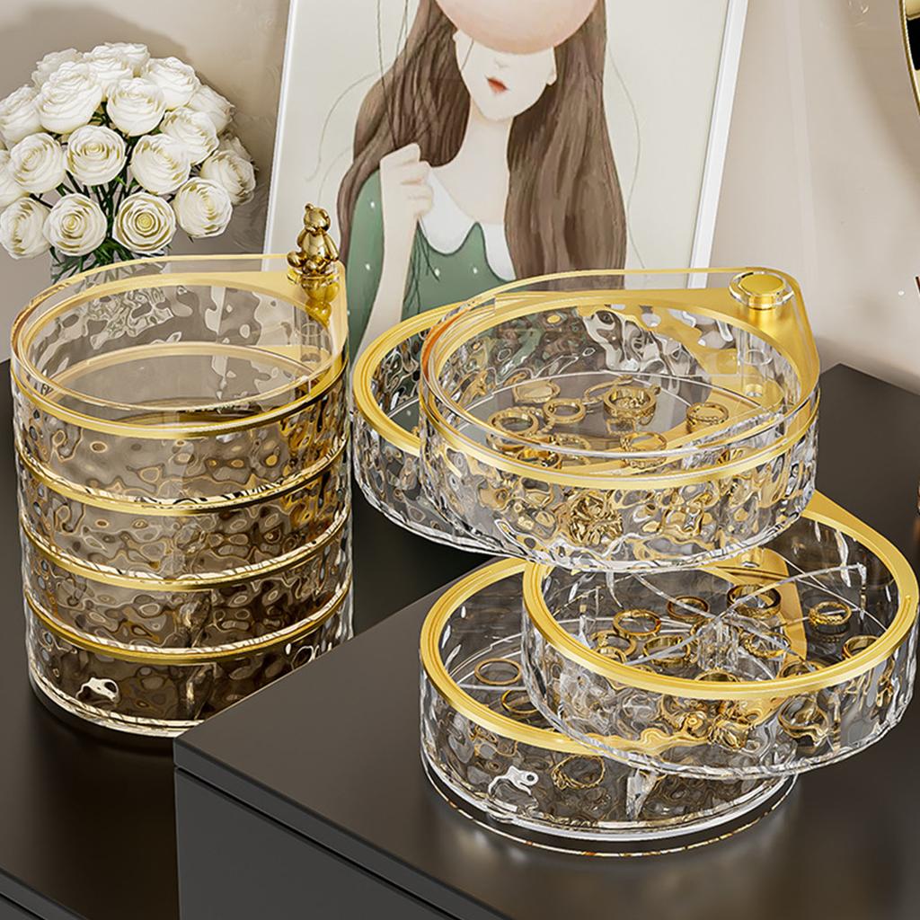 Portable Rotatable Jewelry Case Multiple Layer Storage Solution for Earrings Rings Home Office Daily Casual Use